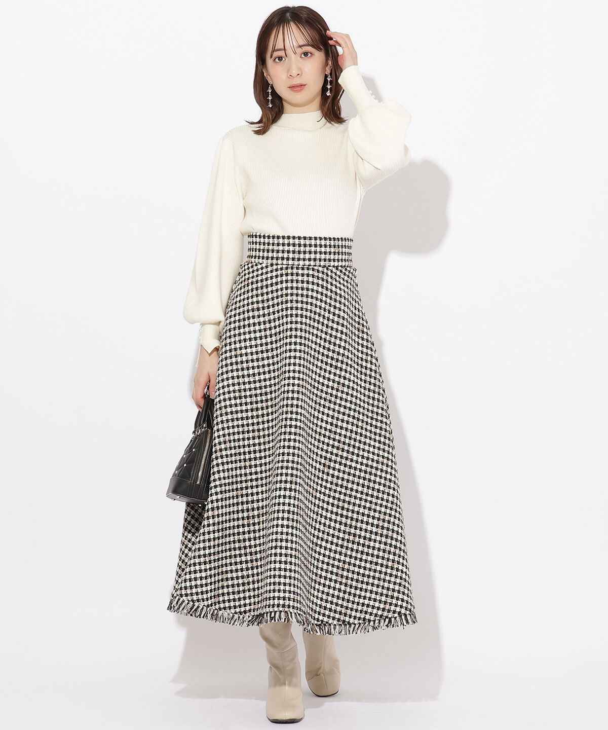 WILLSELECTION「フリンジチェックスカート」|フレア|