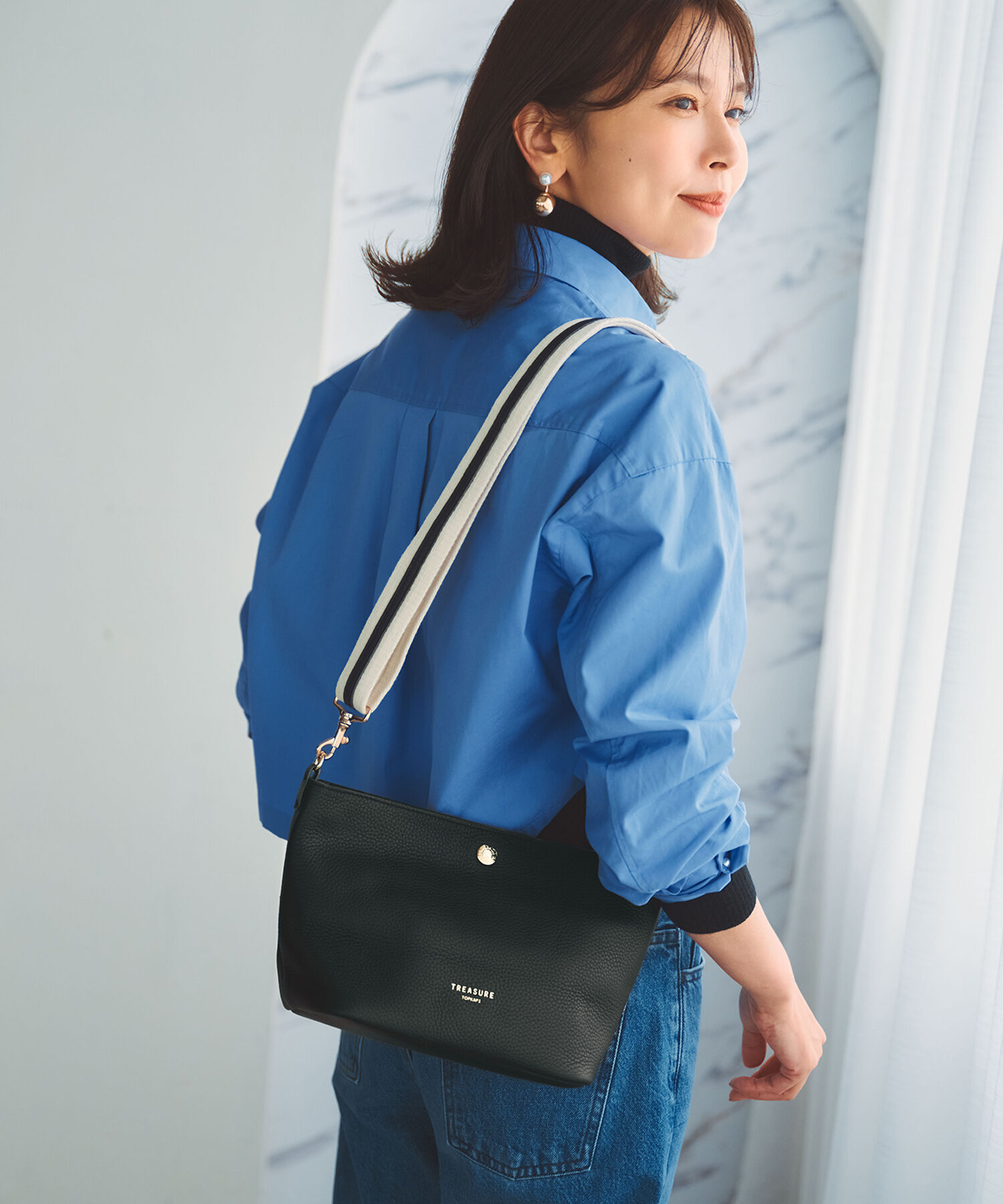 TOPKAPI TREASURE「【TREASURE TOPKAPI】 ソフトシュリンク テープ コンビ レザー ミニショルダーバッグ」|ショルダー・メッセンジャー|ブラック