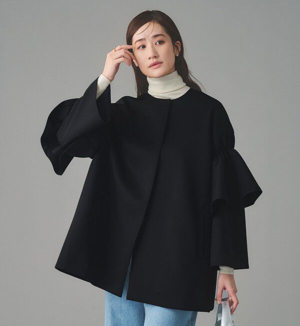 UNITED ARROWS「SPONGY フレアスリーブ コート」|ノーカラーコート|