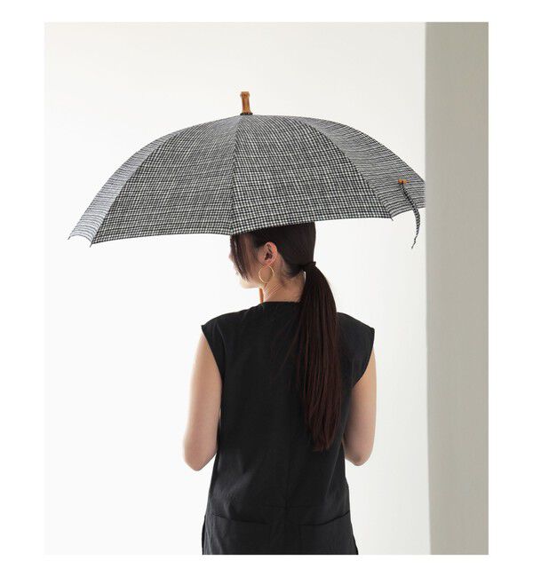 Demi-Luxe BEAMS 「Bon Bon Store / ドローイングチェック 晴雨兼用 長傘」|傘|BLACK