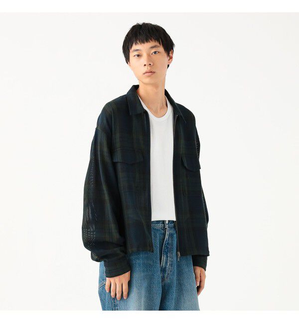 BEAMS「ワイドショートフィット メッシュ ジップアップ シャツ」|シャツ・ブラウス|