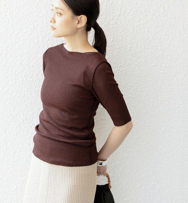 SHIPS for women「〈手洗い可能〉ドライテレコ ボートネック 5分袖 カットソー」|Tシャツ・カットソー|ブラウン