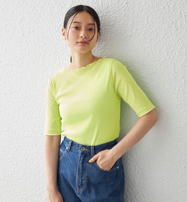 SHIPS for women「〈手洗い可能〉ドライテレコ ボートネック 5分袖 カットソー」|Tシャツ・カットソー|