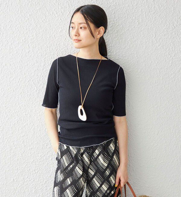 SHIPS for women「〈手洗い可能〉ドライテレコ ボートネック 5分袖 カットソー」|Tシャツ・カットソー|