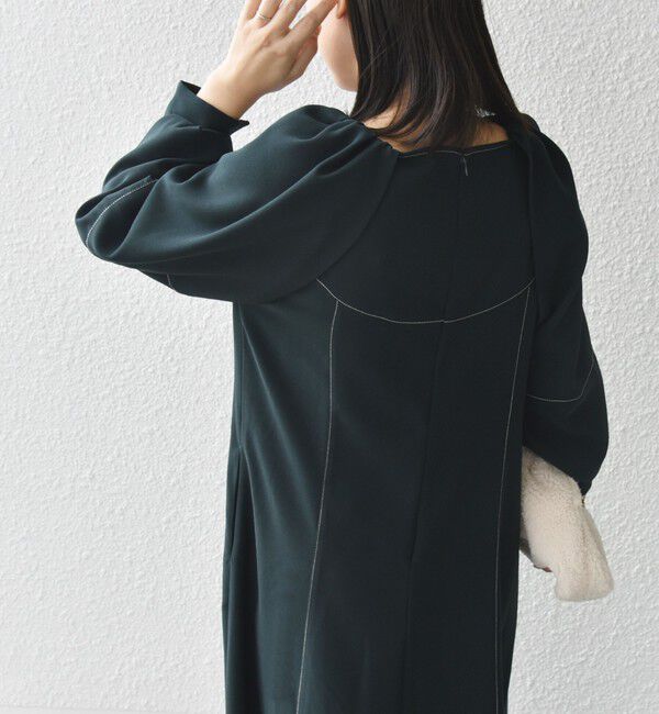 SHIPS for women「* 〈洗濯機可能 / セレモニー対応可〉ステッチ ショルダー タック ワンピース ◇」|ワンピース|グリーン