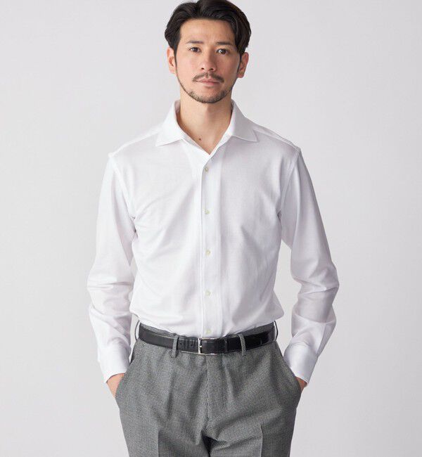 SHIPS「SHIPS: ALBINI ジャージー 無地 ワンピースカラー シャツ」|シャツ・ブラウス|ホワイト