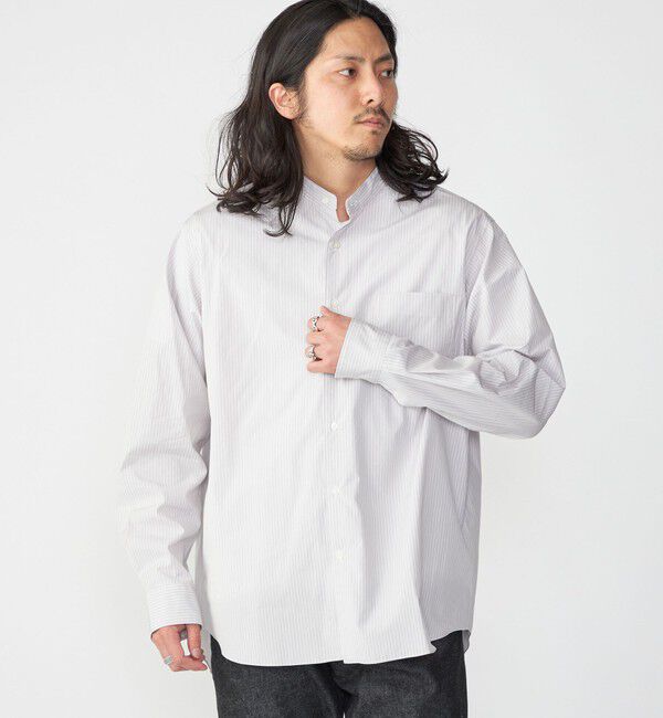 SHIPS「SHIPS: バンドカラー スーピマ コットン ポプリン ストライプ 長袖 シャツ」|シャツ・ブラウス|