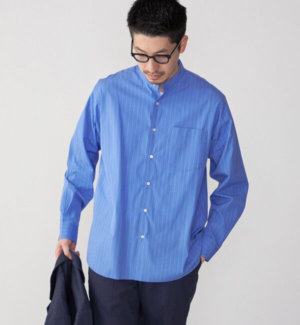 SHIPS「SHIPS: バンドカラー スーピマ コットン ポプリン ストライプ 長袖 シャツ」|シャツ・ブラウス|