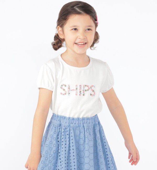 SHIPS KIDS「SHIPS KIDS:100～130cm / ガーリー 刺繍 ロゴ TEE」|Tシャツ・カットソー|