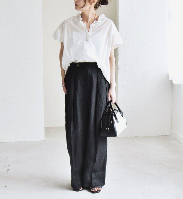 quaranciel「quaranciel:〈手洗い可能〉コットン フリルネック フレアスリーブ ブラウス」|シャツ・ブラウス|