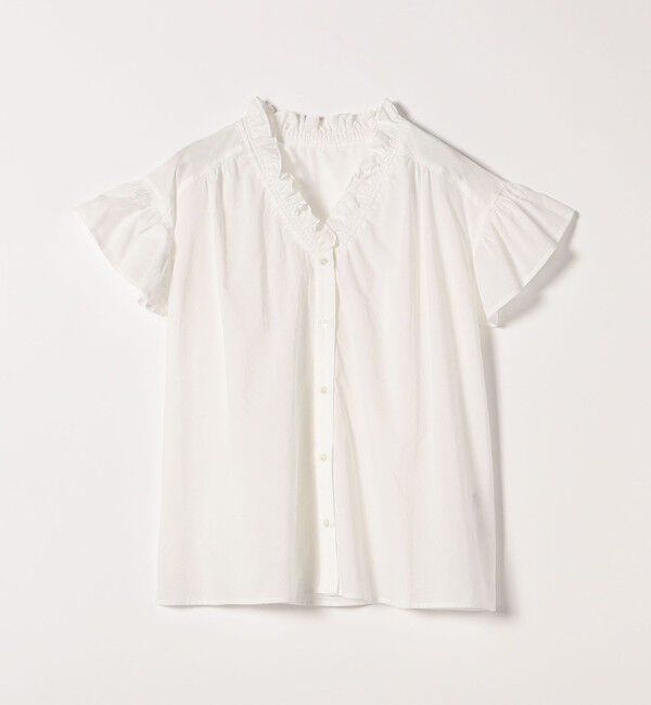 quaranciel「quaranciel:〈手洗い可能〉コットン フリルネック フレアスリーブ ブラウス」|シャツ・ブラウス|