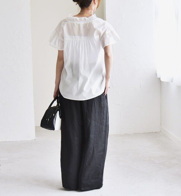 quaranciel「quaranciel:〈手洗い可能〉コットン フリルネック フレアスリーブ ブラウス」|シャツ・ブラウス|