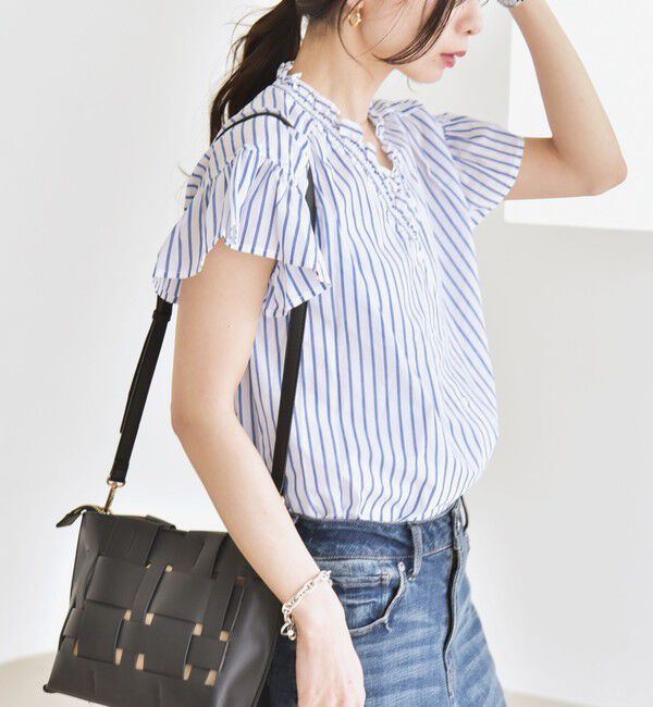 quaranciel「quaranciel:〈手洗い可能〉コットン フリルネック フレアスリーブ ブラウス」|シャツ・ブラウス|