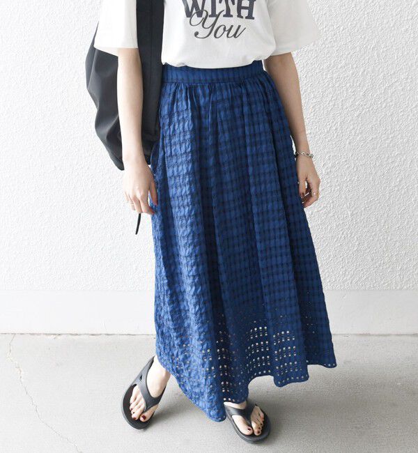 SHIPS any「SHIPS any:〈洗濯機可能〉シアー チェック ギャザー スカート」|スカート|