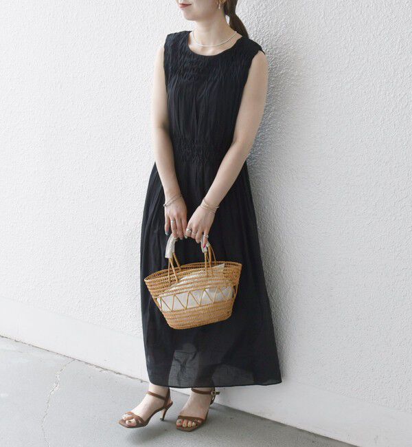 SHIPS any「【WEB限定】SHIPS any: ハンドスモッキング  コットン フレア ノースリーブ ワンピース」|ワンピース|