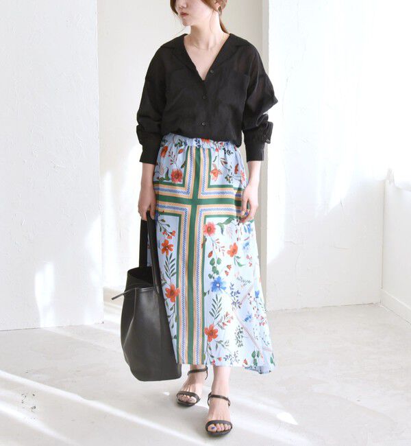 quaranciel「quaranciel: SPRINTEX フラワーパネル柄 スカーフ フレア スカート」|スカート|