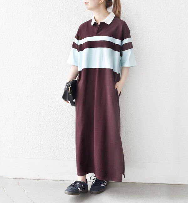 SHIPS any「SHIPS any:〈洗濯機可能〉カノコ ワイドボーダー ポロシャツ ワンピース」|ワンピース|ブラウン