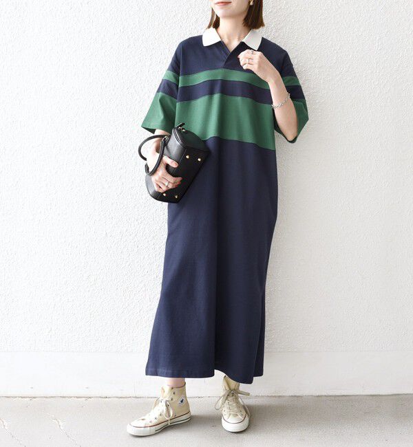 SHIPS any「SHIPS any:〈洗濯機可能〉カノコ ワイドボーダー ポロシャツ ワンピース」|ワンピース|