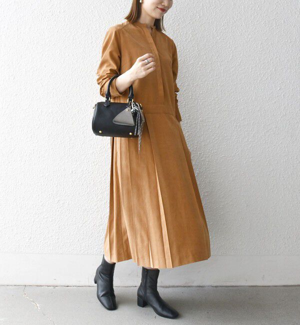 SHIPS any「《追加予約》SHIPS any:〈洗濯機可能〉ピーチスキン サイド プリーツ バンドカラー シャツ ワンピース」|ワンピース|