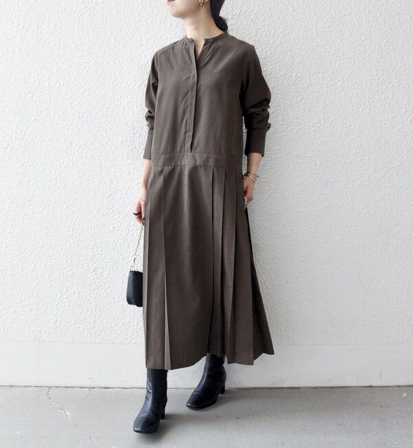 SHIPS any「《追加予約》SHIPS any:〈洗濯機可能〉ピーチスキン サイド プリーツ バンドカラー シャツ ワンピース」|ワンピース|