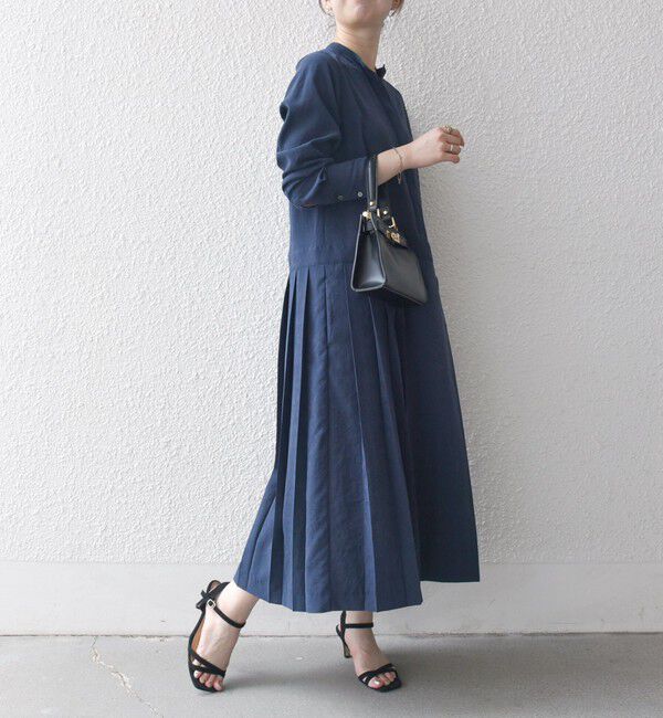 SHIPS any「《追加予約》SHIPS any:〈洗濯機可能〉ピーチスキン サイド プリーツ バンドカラー シャツ ワンピース」|ワンピース|