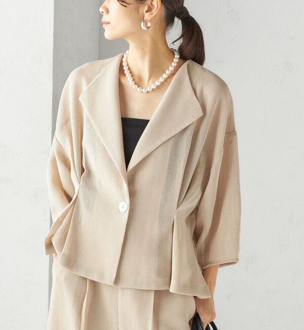SHIPS for women「troisiemeCHACO:〈洗濯機可能〉メッシュ 半袖 ジャケット」|テーラードジャケット|ベージュ