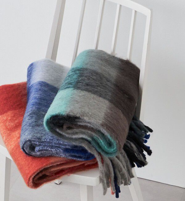 SHIPS any「SHIPS any:〈手洗い可能〉ボリューム シャギー チェック マフラー (ユニセックス) 25AW◇」|マフラー|ブラック