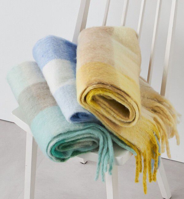 SHIPS any「SHIPS any:〈手洗い可能〉ボリューム シャギー チェック マフラー (ユニセックス) 25AW◇」|マフラー|イエロー