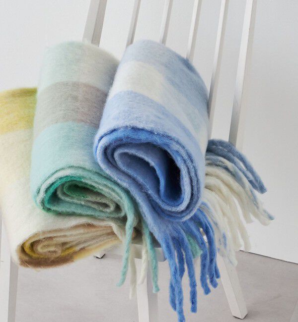 SHIPS any「SHIPS any:〈手洗い可能〉ボリューム シャギー チェック マフラー (ユニセックス) 25AW◇」|マフラー|ブルー