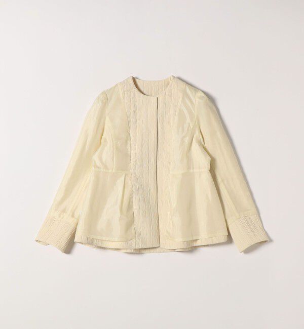 SHIPS any「SHIPS any:〈手洗い可能〉ジャカード ノーカラー ペプラム ジャケット［NAVY BLUE］」|ノーカラージャケット|