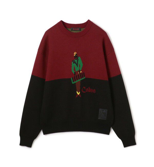 CABaN「CABaN コットンカシミヤジャカード JAZZ VIBRAPHONE クルーネックプルオーバー」|ニット・セーター|38 ダークレッド系