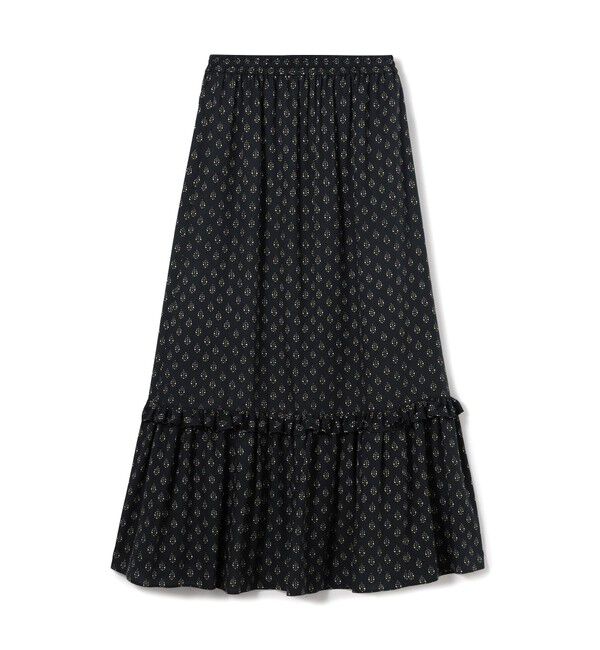 SOULEIADO「レーヨンプリント ティアードマキシスカート」|フレア|18 ブラック系