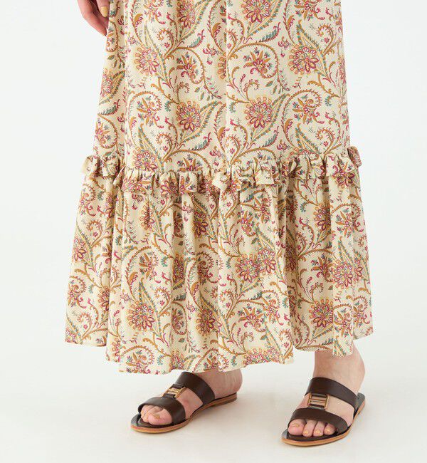 SOULEIADO「レーヨンプリント ティアードマキシスカート」|フレア|