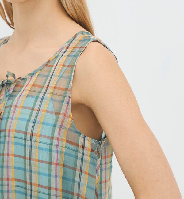 CABaN「リネンシルクオーガンジーチェック フロンタブルワンピース」|ワンピース|