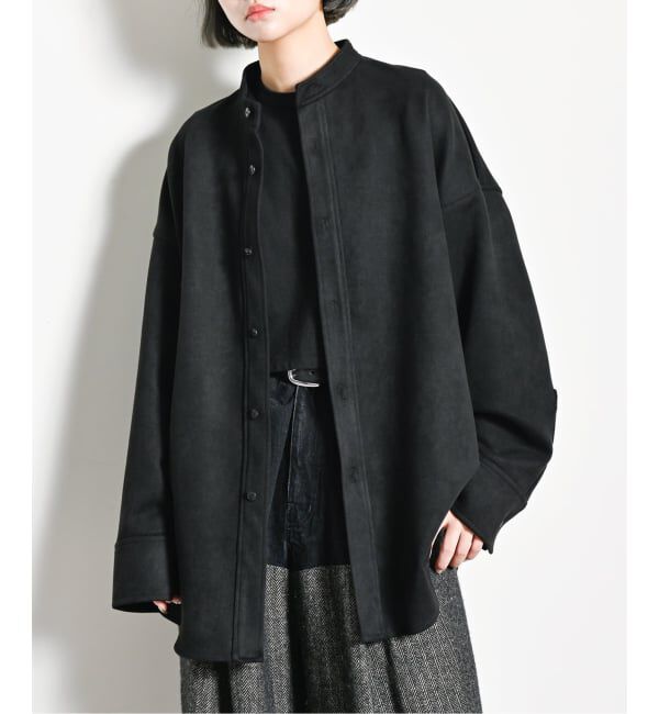  「FAUX SUEDE BAND CALLOR シャツ」|シャツ・ブラウス|ブラック