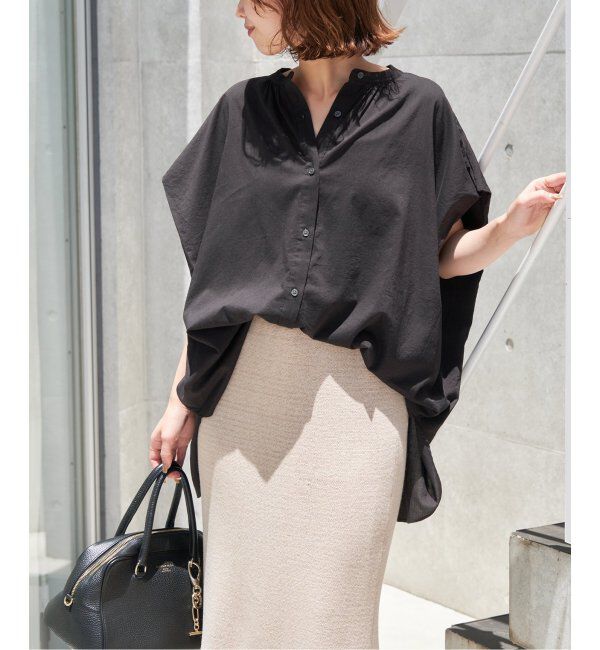 SLOBE IENA「《WEB・一部店舗限定/追加》レーヨンボイルバンドカラーブラウス」|シャツ・ブラウス|ブラック