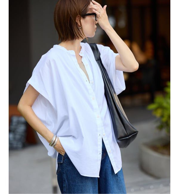 SLOBE IENA「《WEB・一部店舗限定/追加》レーヨンボイルバンドカラーブラウス」|シャツ・ブラウス|