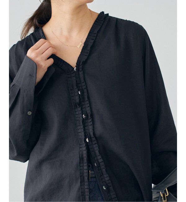 IENA「《追加》タックフリルブラウス」|シャツ・ブラウス|ネイビー