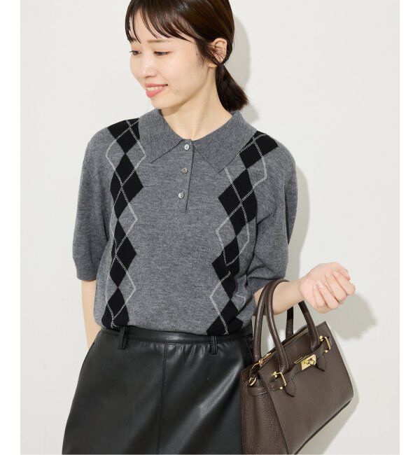 SLOBE IENA「アーガイルハーフスリーブニット」|ニット・セーター|