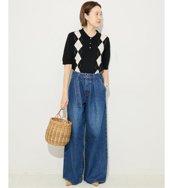 SLOBE IENA「アーガイルハーフスリーブニット」|ニット・セーター|