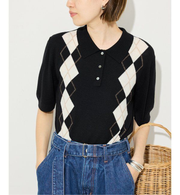 SLOBE IENA「アーガイルハーフスリーブニット」|ニット・セーター|