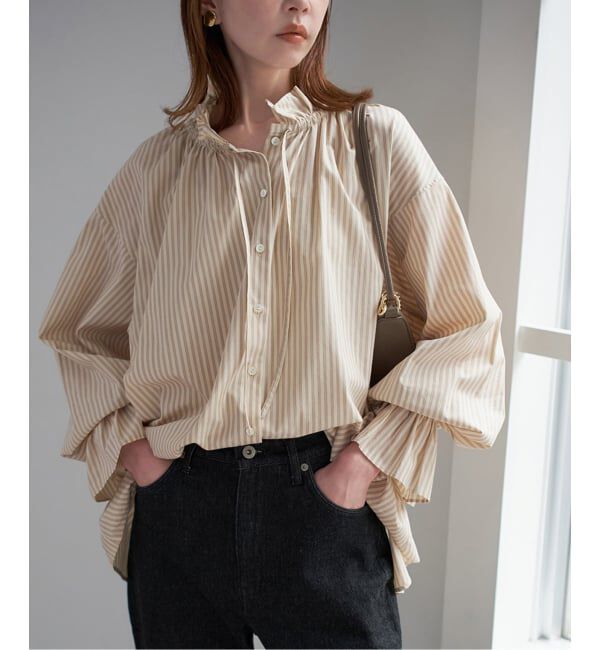 SLOBE IENA「《追加》タイプライターフリルカラーブラウス」|シャツ・ブラウス|