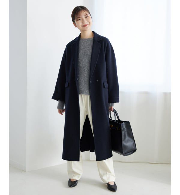 スローブイエナsouple woolダブルフェイスチェスターコート ネイビー38 追加》souple woolダブルフェイスチェスターコート（SLOBE IENA