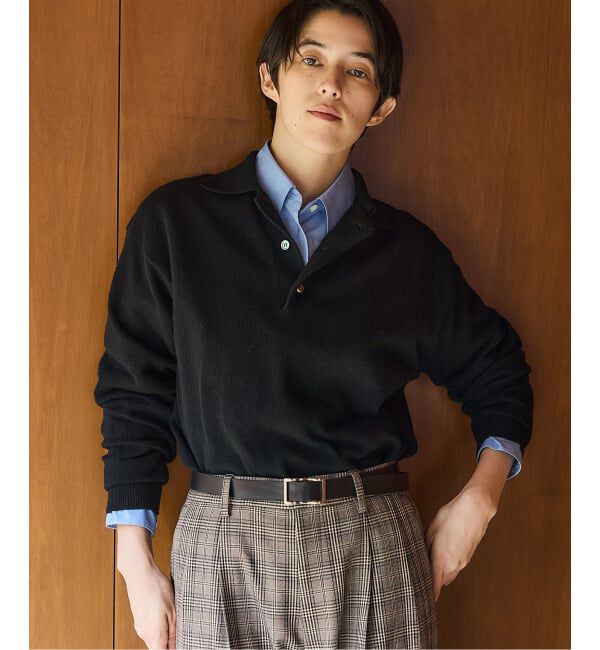 IENA「BLACK ポロカラーニット」|ニット・セーター|ブラック