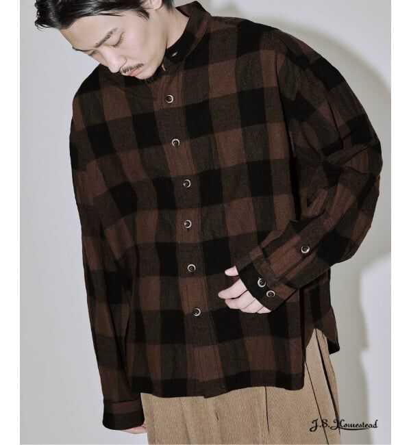 J.S.Homestead「J.S.Homestead / バッファロー プレイド スタンド ウールシャツ」|シャツ・ブラウス|ブラウン B