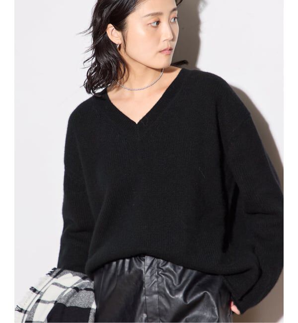 journal standard L'essage「【R2W/アールツーダブリュー】CECILY CASH LOOSE V NECK KN：ニット」|ニット・セーター|ブラック