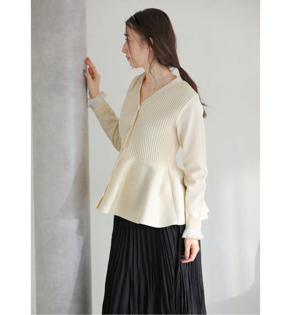  「【洗える】ペプラムニット」|カーディガン|