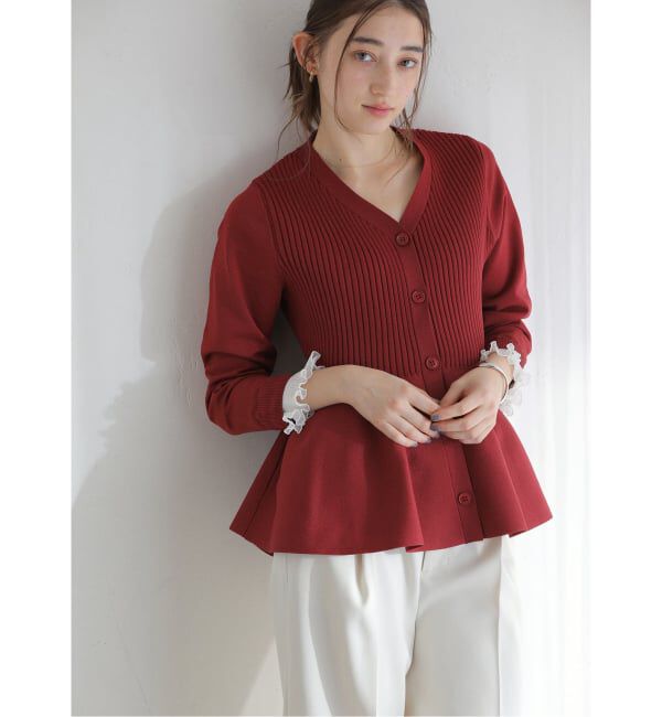  「【洗える】ペプラムニット」|カーディガン|