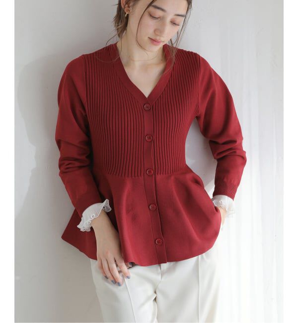  「【洗える】ペプラムニット」|カーディガン|