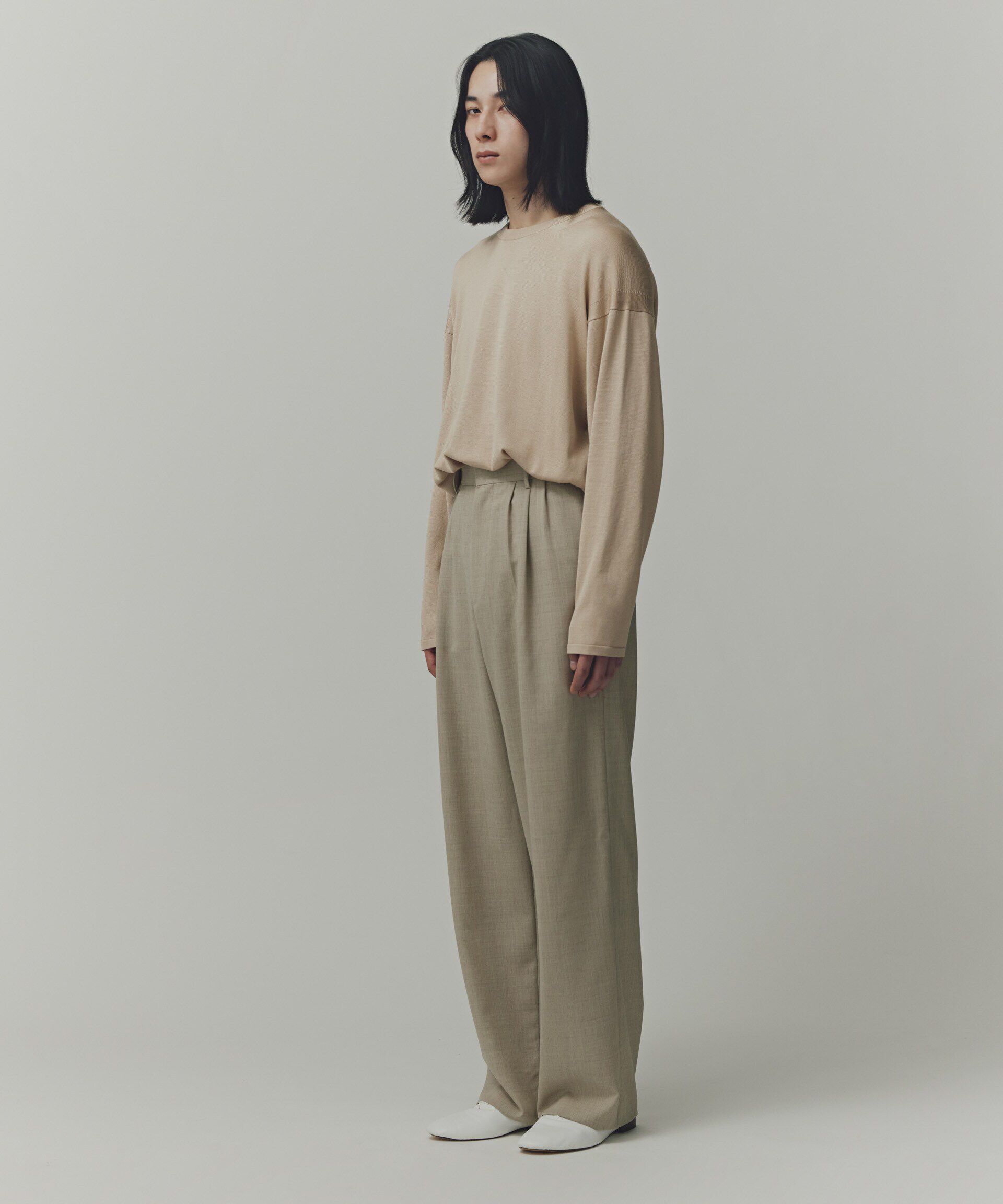 nano･universe「AB.シルクプレーティングリラックスニットTシャツ」|ニット・セーター|ベージュ